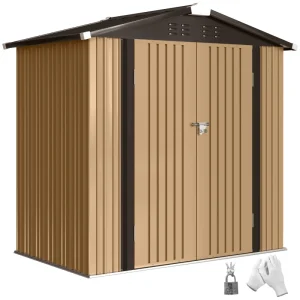 6.5' x 4' Outdoor Storage Shed, Metal Garden Shed with Lockable Double Doors, 4 Vents, Yellow - Image 7