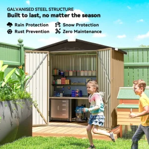 6.5' x 4' Outdoor Storage Shed, Metal Garden Shed with Lockable Double Doors, 4 Vents, Yellow - Image 8