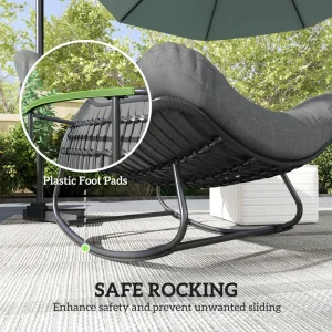 Outdoor Rocking Chair, Oversized Patio Egg Chair with Padded Cushion, Rattan Wicker for Indoor, Backyard, Dark Grey - Image 9