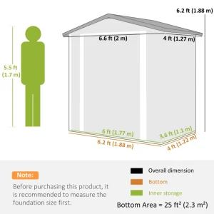6.5' x 4' Outdoor Storage Shed, Metal Garden Shed with Lockable Double Doors, 4 Vents, Silver-White - Image 9