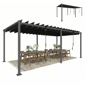 10' x 19' Louvered Pergola with UPF50+ Adjustable Roof and Aluminum Frame, Outdoor Pergola Gazebo, Dark Grey - Image 5
