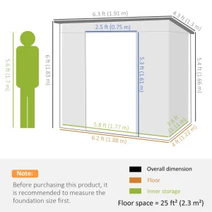 Outsunny 6 x 4FT Galvanized Garden Storage Shed, Metal Outdoor Shed with Double Doors and 2 Vents, Grey - Image 3