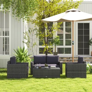 Outsunny Outdoor Furniture with Table, Wicker Furniture with Loveseat and 2 Chair for Garden, Poolside, Grey - Image 4