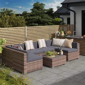 7 Pieces Patio Furniture Set, Rattan Conversation Set Garden Wicker Sofa Set with Washable Cushions and Coffee Table, All Weather PE Rattan Sectional Sofa, Grey - Image 1