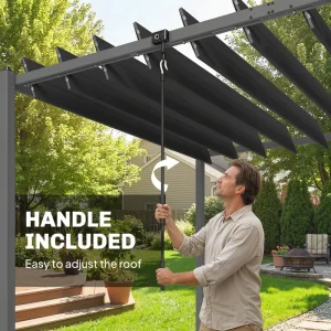 10' x 19' Louvered Pergola with UPF50+ Adjustable Roof and Aluminum Frame, Outdoor Pergola Gazebo, Dark Grey - Image 9
