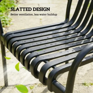 Stackable Patio Chairs Set of 4, Outdoor Dining Chairs with Slatted Seat, Curved Backrest, Armrests, Black - Image 8