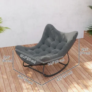 Outdoor Rocking Chair, Oversized Patio Egg Chair with Padded Cushion, Rattan Wicker for Indoor, Backyard, Dark Grey - Image 3