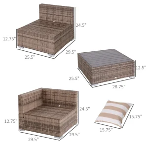 7 Pieces Patio Furniture Set, Rattan Conversation Set Garden Wicker Sofa Set with Washable Cushions and Coffee Table, All Weather PE Rattan Sectional Sofa, Grey - Image 4