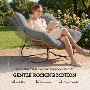 Indoor Outdoor Papasan Rocking Chair, Oversized Rocking Egg Chair with Cushion for Garden, Patio, Grey - Image 4