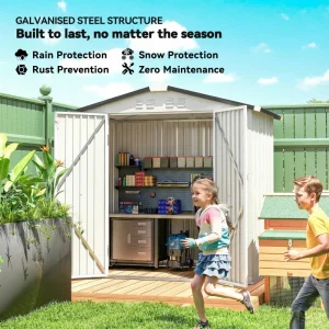 6.5' x 4' Outdoor Storage Shed, Metal Garden Shed with Lockable Double Doors, 4 Vents, Silver-White - Image 4