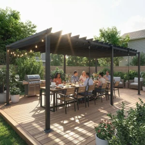 10' x 19' Louvered Pergola with UPF50+ Adjustable Roof and Aluminum Frame, Outdoor Pergola Gazebo, Dark Grey - Image 4