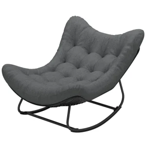 Outdoor Rocking Chair, Oversized Patio Egg Chair with Padded Cushion, Rattan Wicker for Indoor, Backyard, Dark Grey - Image 11