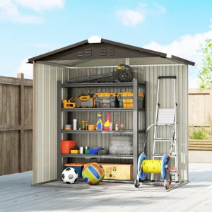 6.5' x 4' Outdoor Storage Shed, Metal Garden Shed with Lockable Double Doors, 4 Vents, Yellow - Image 6