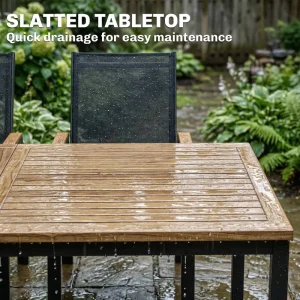 7 Piece Outdoor Dining Set, Rectangle Patio Table and 6 Mesh Chairs with Slatted Tabletop for Backyard, Deck, Garden - Image 8