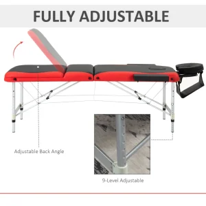 85" 3 Section Foldable Massage Table Professional Salon Spa Facial Couch Bed (Black/Red) - Image 7