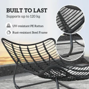 Outdoor Rocking Chair, Oversized Patio Egg Chair with Padded Cushion, Rattan Wicker for Indoor, Backyard, Dark Grey - Image 10