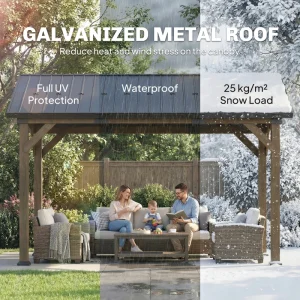 13' x 11' Hardtop Gazebo Canopy with Galvanised Metal Roof, Fir Wood Frame and Central Hook for Patio, Black Grey - Image 10