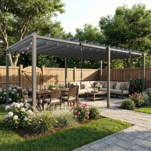 10' x 19' Louvered Pergola with UPF50+ Adjustable Roof and Aluminum Frame, Outdoor Pergola Gazebo, Dark Grey - Image 6