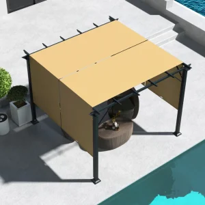10' x 10' Retractable Pergola Canopy for Backyard, Brown - Image 6