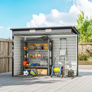 8 x 4FT Galvanized Garden Storage Shed, Metal Outdoor Shed with Double Doors and 2 Vents, Grey - Image 4