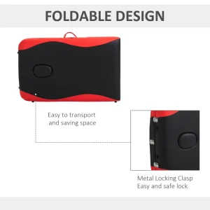 85" 3 Section Foldable Massage Table Professional Salon Spa Facial Couch Bed (Black/Red) - Image 6