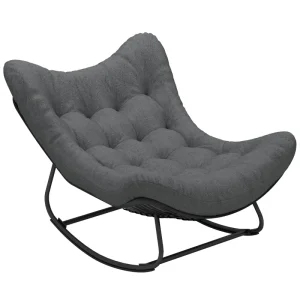Outdoor Rocking Chair, Oversized Patio Egg Chair with Padded Cushion, Rattan Wicker for Indoor, Backyard, Dark Grey - Image 8