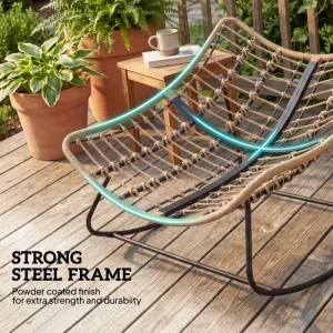 Indoor Outdoor Papasan Rocking Chair, Oversized Rocking Egg Chair with Cushion for Garden, Patio, Grey - Image 6