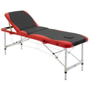 85" 3 Section Foldable Massage Table Professional Salon Spa Facial Couch Bed (Black/Red) - Image 5