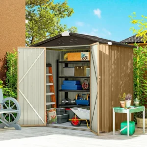 6.5' x 4' Outdoor Storage Shed, Metal Garden Shed with Lockable Double Doors, 4 Vents, Yellow - Image 9