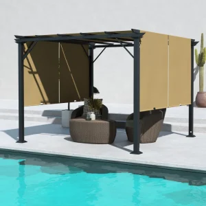 10' x 10' Retractable Pergola Canopy for Backyard, Brown - Image 10