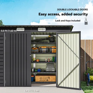 8 x 4FT Galvanized Garden Storage Shed, Metal Outdoor Shed with Double Doors and 2 Vents, Grey - Image 3