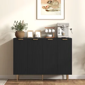 Modern Kitchen Storage Cabinet, Sideboard Buffet Cabinet with Adjustable Shelves for Hallway, Black - Image 9