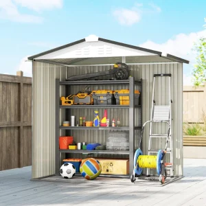 6.5' x 4' Outdoor Storage Shed, Metal Garden Shed with Lockable Double Doors, 4 Vents, Silver-White - Image 5